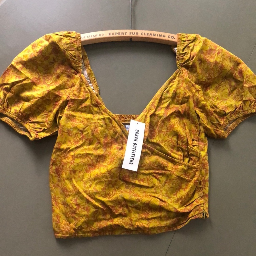 Urban Outfitters Wrap Puff Sleeve Smocked Top
